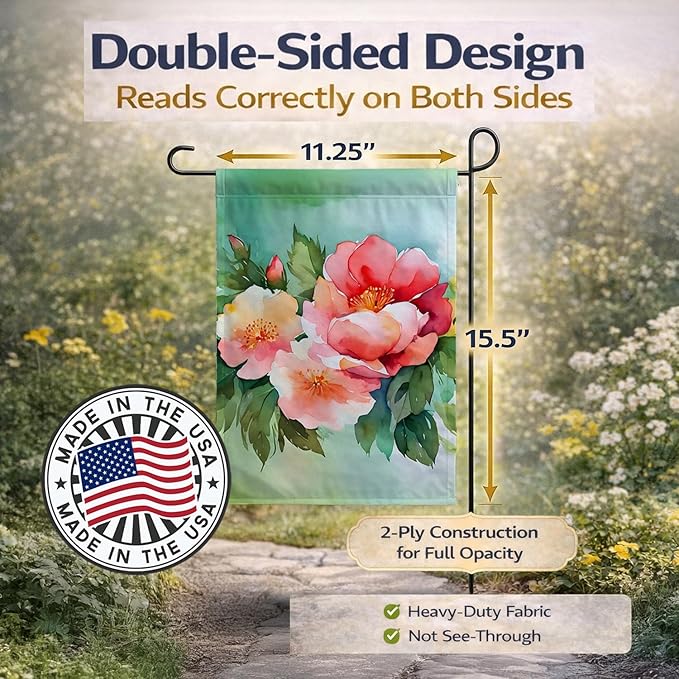 Caroline's Treasures Georgia Cherokee Rose in Watercolor Garden Flag Mailbox Flag Decorative Yard Flag Banner Outside Patio Artwork Yard Flower Beds, Garden Size, Multicolor
