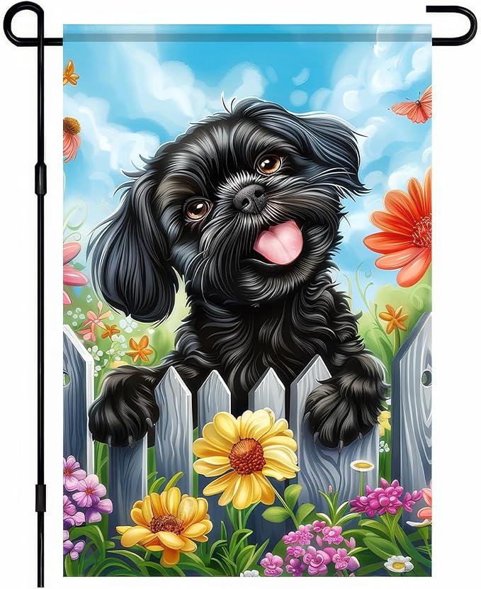 BlissYard Welcome Spring Summer Garden Flag Shih Tzu Dog 12 X18 Inch Double Side Colorful Flowers Yard Flag Butterfly Puppy Banner Seasonal Yard Flag Outdoor Decoration for Porch Lawn Patio Flower