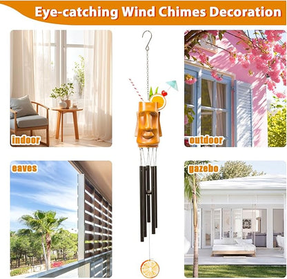 MUMTOP Wind Chimes for Outside Clearance - Garden Wind Chimes with Resin Face Cup Cocktail, 32 Inch Tropical Metal Windchimes for Patio Outdoor Porch Yard Decor Gifts(Orange)