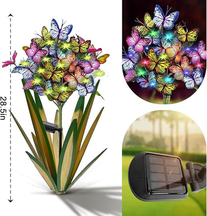Homight Solar Metal Agave Butterfly Flower Stick Garden Sculpture Outdoor Gift Solar Garden Christmas Lights Swaying Butterfly Sunflower Garden Lights Solar Outdoor Statues (3 PCS Light Green)