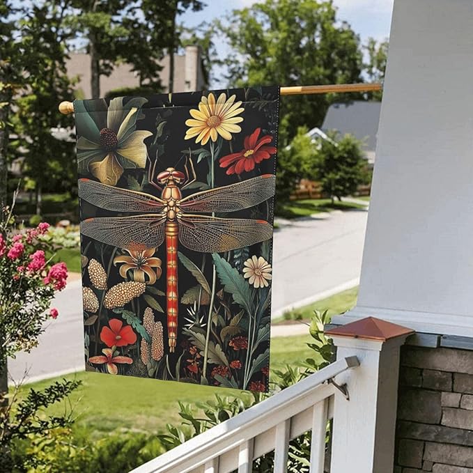 Vintage Dragonfly Floral Garden Flags 12×18 Inch Double Sided Decorative Yard Banner Seasonal Flag for Outdoor Outside Decor
