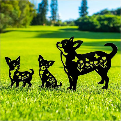 Dog Metal Decorative Garden Stakes Chihuahua Dog Gifts for Women Men Mom Birthday Gifts Silhouette Statues for Garden Decor, Yard Art, Patio, Outside, Lawn Ornaments, Outdoor Decorations