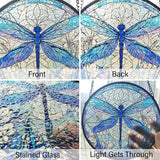 Dragonfly Decor Suncatcher Stained Glass Window Hanging - Handmade Dragonflies Suncatchers for Windows Hanging - Home Garden Sun Catchers Ornament Panel - Mothers Day Birthday Gift for Mom Grandma