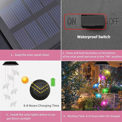 Elephant Solar Wind Chimes for Outside, Birthday Gifts for Mom Grandma, Waterproof LED Solar Powered Memorial Wind Chimes with 7 Color Changing for Garden Outdoor Yard Lawn Decor
