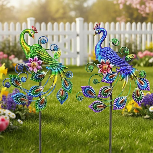 2 Pack Peacock Metal Decorative Garden Stakes - 29.5 Inch Patio Decor Art and Rust Resistant Metal Garden Decor for Indoor and Outdoor Decor - Perfect for Patio and Lawn Ornaments