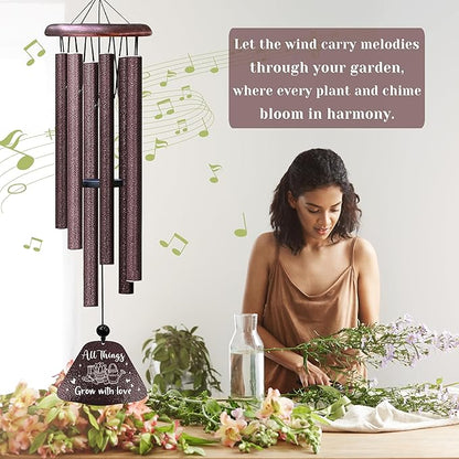 Kubbut Gardening Gifts for Women Men, Plant Gifts 32" Wind Chimes, Garden Gift Decoration for Gardeners Woman, Natural Life Gift Idea, Plant Mom/Lady Present
