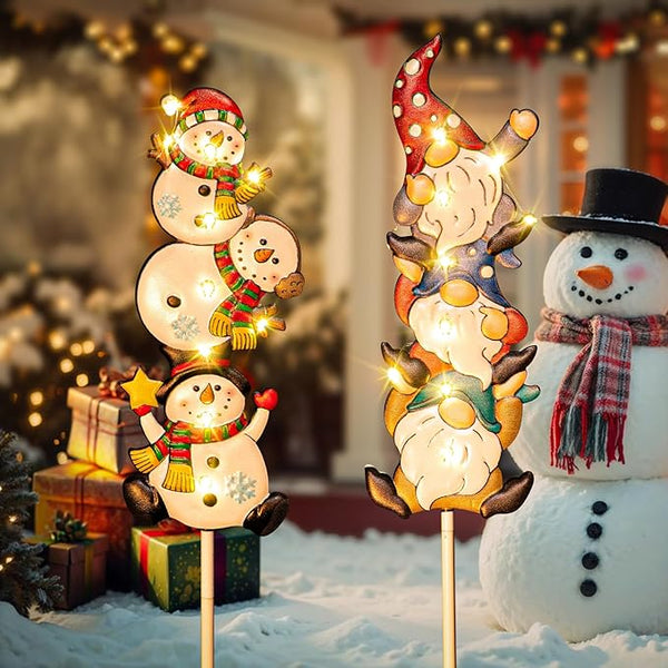 Homeimpro Solar Garden Lights Outdoor Yard Decorations Garden Gifts Gnomes Snowman Pathway Stake Lights with 18 LED Waterproof Lawn Outdoor Mothers Day Present for Mom Women (2Pack)