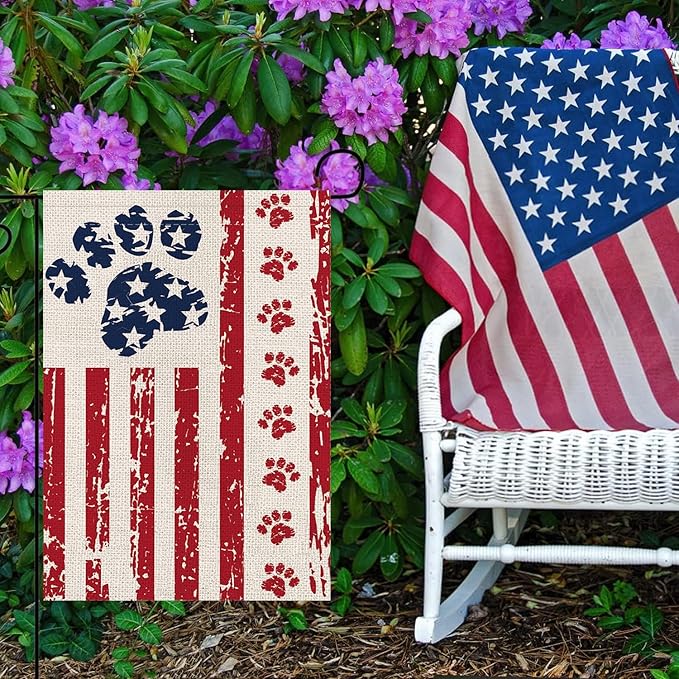 4th of July Garden Flag Dog Stars and Stripes Double Sided USA Flag Patriotic Memorial Day Independence Day Yard Outdoor Decorations 12.5x18 Inch