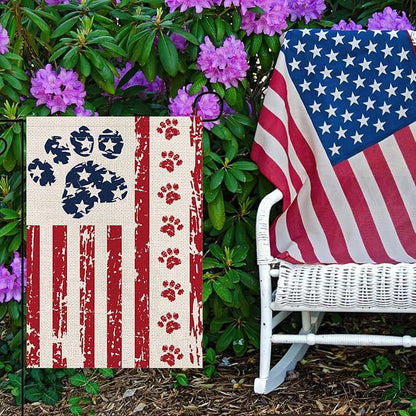 4th of July Garden Flag Dog Stars and Stripes Double Sided USA Flag Patriotic Memorial Day Independence Day Yard Outdoor Decorations 12.5x18 Inch