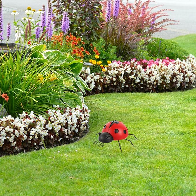 3pcs Iron Ladybug Ornaments Outdoor Garden Decor Simulation Beetle Sculptures Patio Lawn Decorations for Home Terrace Tabletop