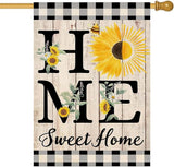 ORTIGIA Summer Sunflower House Flag Burlap Vertical Double Sided 28 x 40 Inch Home Sweet Home Spring Floral Flower Large House Flag Buffalo Check Plaid Home Front Yard Patio Outside Outdoor Decor