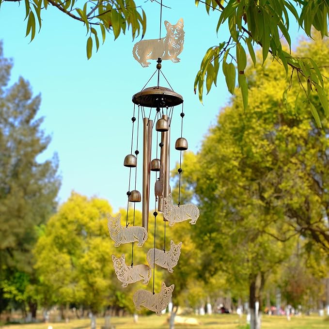 GDNSFIT Corgi Wind Chimes for Outside, Metal Windchimes Outdoors, Corgi Gifts for Women/Men, Memorial/Birthday Gifts, Garden Decor for Outside, Patio or Yard, Durable Chimes for Outdoors