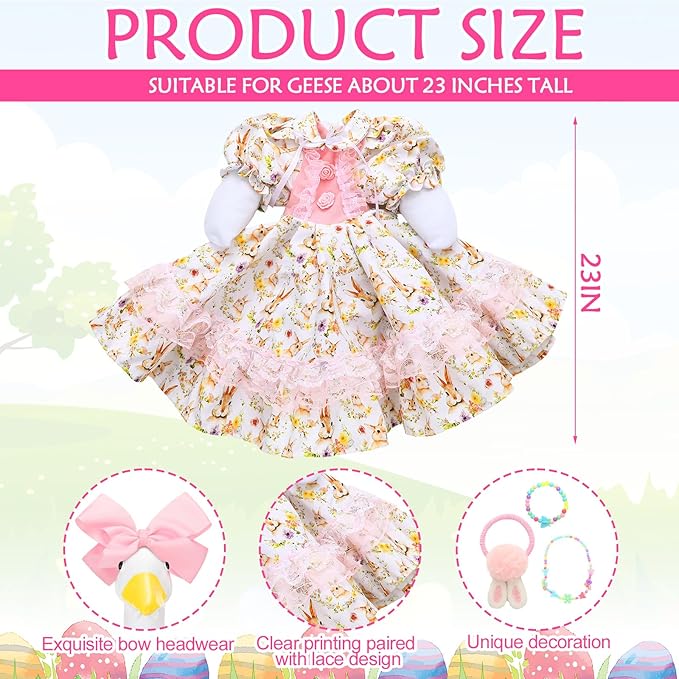Abbylike 1 Set Easter Bunny Porch Goose Outfit Rabbit Yard Goose Costume Clothes with Bow Headband Fits Large 23'' H Cement for Easter Day Outdoor Patio Garden Lawn Pathway Spring Statue Decor