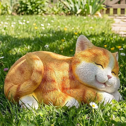 Sleeping Orange Tabby Garden Statue - Resin Realistic Mini Cat Sculpture, Pet Loss Memorial Stone, for Cat Lovers, Indoor/Outdoor Decor, Animal Figurine for Yard Ornaments