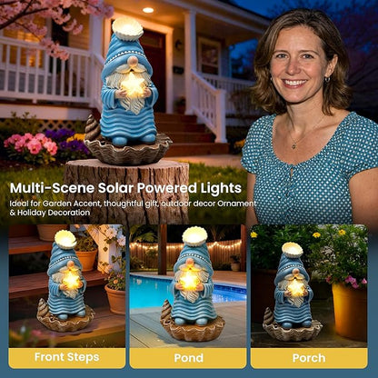 GIGALUMI Garden Gnomes, Solar Statue Outdoor Decor, Gnome Gifts Decoration with LED for Patio Yard Lawn Balcony, Christmas/Birthday Gift for Mom Women
