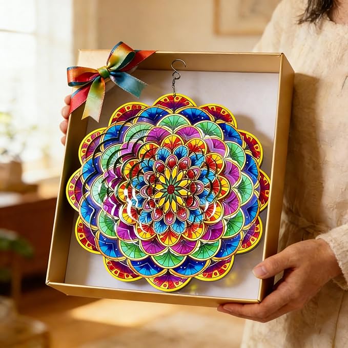 Floral Metal Wind Spinner Outdoors 12 Inch 3D Hanging Wind Spinner for Outdoor & Indoor Decor, Garden Yard & Porch Ornament, Unique Kinetic Sculpture Gift for Women - Christmas Thanksgiving Decoration