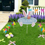 Easter Decorations Outdoor Metal Welcome Bunny Decorative Garden Stakes Easter Decor Outdoor 3D Spring Yard Decor Farmhouse Rabbit for Home Outside Lawn Front Porch Happy Easter Yard Sign