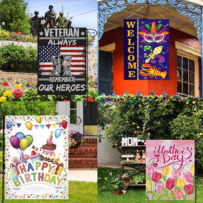 Seasonal Garden Flag Set of 20 - Double Sided 12 x 18 Inch Small Yard Flags for Outdoor Holiday Decorations, Spring, Easter, Summer, Winter, and All Season Garden Flags for Outside Decor