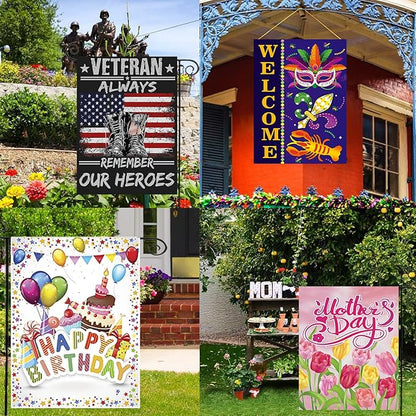 Seasonal Garden Flag Set of 20 - Double Sided 12 x 18 Inch Small Yard Flags for Outdoor Holiday Decorations, Spring, Easter, Summer, Winter, and All Season Garden Flags for Outside Decor