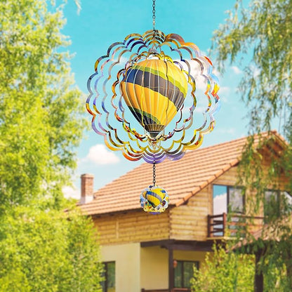J-Fly Hanging Decor Outdoor,Outdoor Garden Decor，Wind Spinners Outdoor Colorful Hot Air Balloon Hanging Decor,Ornaments Kinetic Yard Art, Valentine Gifts for Women-Yellowish Gray Hot Air Balloon