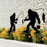 Metal Garden Art, 2-Pack Bigfoot Fishing Statues for Outdoor Decor, Unique Yard Ornaments & Lawn Sculptures, Weatherproof Gift for Garden Lovers