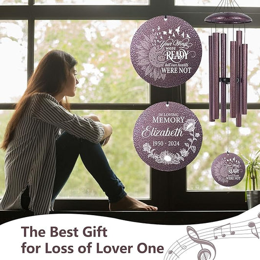 ASTARIN Personalized Memorial Wind Chime for Loss of Loved One 30/36/45 inch, Sympathy Deep Tone Wind Chimes for Mom Dad/Mother Father, Remembrance Gifts for Grief Condolence Funeral, Produced in USA