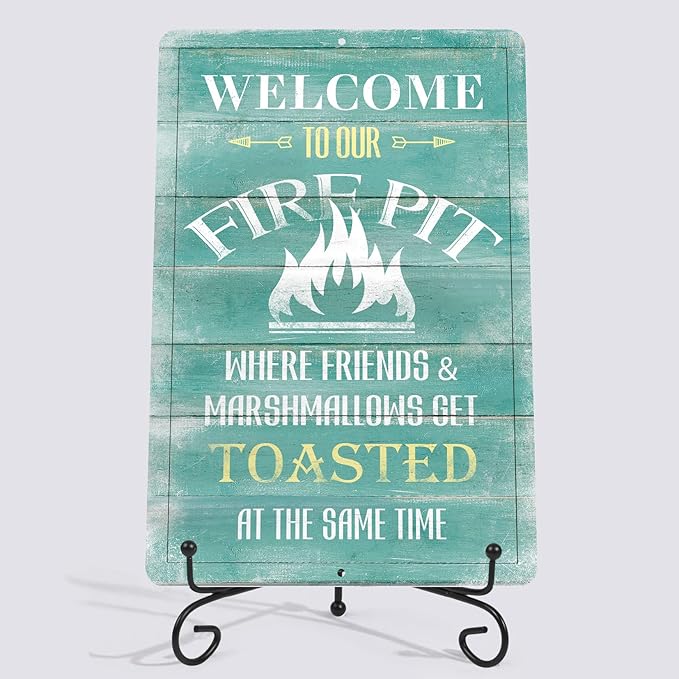 Yniaun Decor Funny Camping Decor Retro Backyard Metal Tin Sign for Campfire Cabin Motorhome Wall Decoration Gift 12 X 8 Inches Firepit Accessories Outdoor & Indoor - Friends & Marshmallows Get Toasted