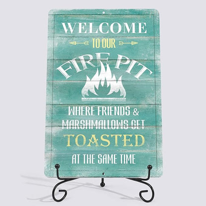 Yniaun Decor Funny Camping Decor Retro Backyard Metal Tin Sign for Campfire Cabin Motorhome Wall Decoration Gift 12 X 8 Inches Firepit Accessories Outdoor & Indoor - Friends & Marshmallows Get Toasted