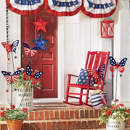6 Pcs 4th of July Decorations Outdoor,18.2" Red White Blue Metal Butterfly Decorative Garden Stakes for Independence Day,Americana Patriotic Yard Signs Decor for Garden Lawn Porch