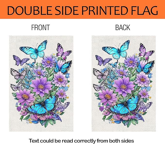 Spring Summer House Flag 28x40 Double Sided, Butterfly Floral Flower Large Garden Flags for Outside Holiday Seasonal Yard Decorations for Home