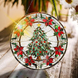 Bimkole Christmas Tree Stained Glass Suncatcher Window Hanging - Leaves Indoor Window or Doorway Decoration - Handmade Sun Catcher Decor for Garden Home Christmas & Birthday Gifts 7.87x7.87 inch