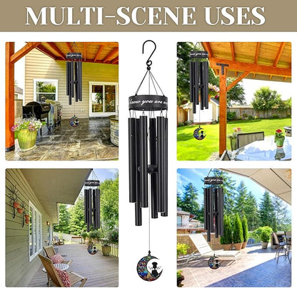 35" Pet Memorial Wind Chime, Pet Sympathy Gift for Loss of Dog, Dog Memorial Wind Chime with Stained Moon, Hand Tuned Aluminum Wind Chimes for Outdoor Garden Porch Remembrance Decor, Black
