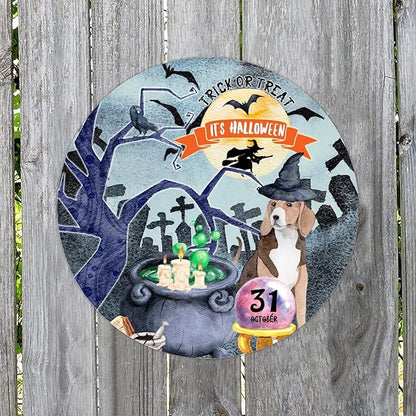 Retro Metal Sign 12"x12",Happy Halloween Scary Night Grave Witch Bats Trick Or Treat Dog Aluminum Tin Metal Sign for Home Living Room Bedroom Garden Farm Patio Decor Wall Art Poster