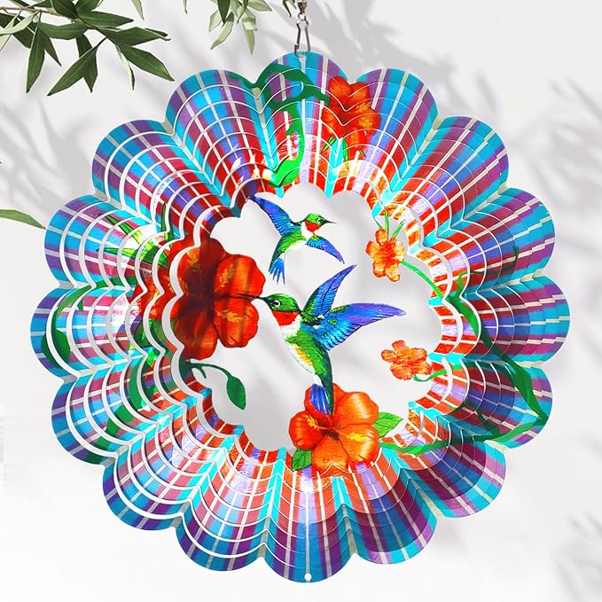Hummingbird Wind Spinner,Hummingbird Gift for Women/Mother/Father,12In Stainless Steel 3D Wind Spinner Hanging Kinetic Yard Garden Christmas Ornaments,Outdoor & Indoor Wind Sculptures