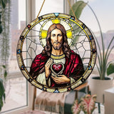 8x8 inch Charming Jesus Christ Acrylic Stained Glass Window Hanging Sun Catcher Decor Stained Panel Hangings Wall Art Decor, for Friends and Family (Jesus Christ)
