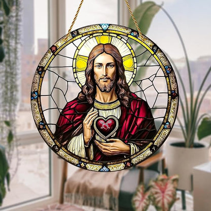 8x8 inch Charming Jesus Christ Acrylic Stained Glass Window Hanging Sun Catcher Decor Stained Panel Hangings Wall Art Decor, for Friends and Family (Jesus Christ)
