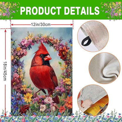 Cardinal Bird Spring Garden Flag 12x18 Inch Double Sided Small Burlap Summer Floral Wreath Yard Flag Outdoor Outside Seasonal Farmhouse Decoration