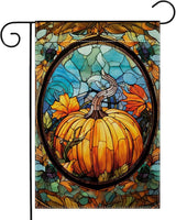 Garden Flags, Garden Flag, Stained Glass Style Pumpkin Maple Leaf Double-Sided Flags for Farmhouse Yard Outdoor Decoration-12 x 18inch (Pumpkin-3)