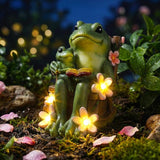 Thyle Frog Miniature Garden Statues Solar Family Reading Frog Garden Statue in Rocking Chair with LED Book Outdoor for Mom Women Grandma Patio Yard Lawn Decor Birthday Gifts Housewarming Decoration