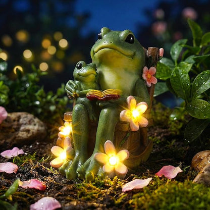 Thyle Frog Miniature Garden Statues Solar Family Reading Frog Garden Statue in Rocking Chair with LED Book Outdoor for Mom Women Grandma Patio Yard Lawn Decor Birthday Gifts Housewarming Decoration