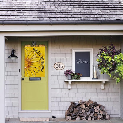 AVOIN colorlife Hello Sunshine House Flag 28x40 Inch Double Sided Outside, Summer Spring Floral Daisy Yard Outdoor Flag Yellow