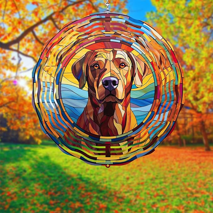 Labrador Retriever Wind Spinner Dog Memorial Gifts, Vibrant 3D Kinetic Aluminum Metal Yard Art, Loss of Dogs Sympathy Gifts, Hanging Outdoor Garden Decor, 8" Wind Sculptures for Patio, Porch (LR 2)