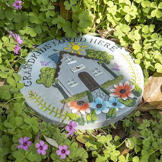 Grandma Garden Stepping Stone Yard Walkway Step Stone Grandma Gifts from Grandchildren Home Outdoor Decor Lawn Concrete Stepping Stones with Sayings Outside Decorations