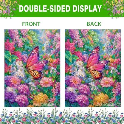 Spring House Flag for Outside 28x40 Inch Double Sided, Butterfly Flowers Large Yard Outdoor Flags for Seasonal Spring Summer Farmhouse Holiday Decoration