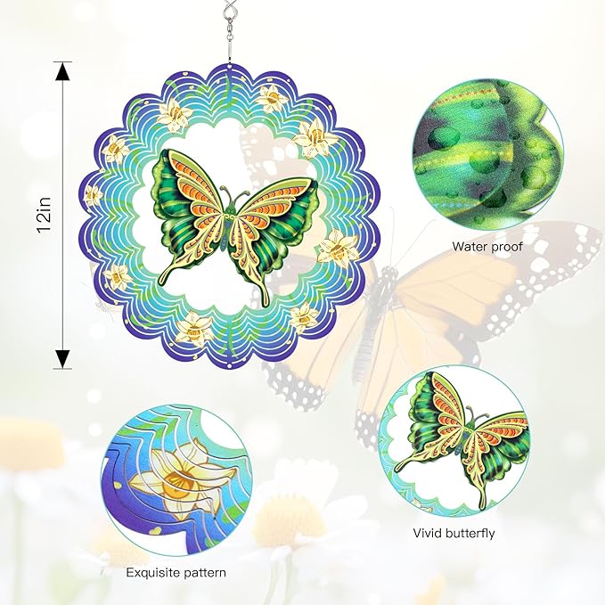 Bnesi Butterfly Wind Spinner Novel Butterfly Gifts for Women Metal Hanging Wind Spinner Butterfly Decor Metal Bird Wind Chimes Butterfly House Yard Art Garden Decor (Butterfly-B)