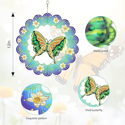 Bnesi Butterfly Wind Spinner Novel Butterfly Gifts for Women Metal Hanging Wind Spinner Butterfly Decor Metal Bird Wind Chimes Butterfly House Yard Art Garden Decor (Butterfly-B)
