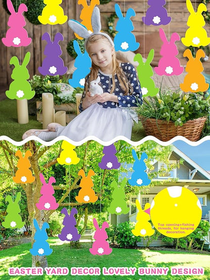 12Pcs Easter Yard Signs Outdoor Decorations Pastel Easter Bunny shaped Yard Signs with Stakes Cute Colorful Bunny Yard Decorations for Garden Lawn Home Party Supplies (12 Pcs Bunnies)