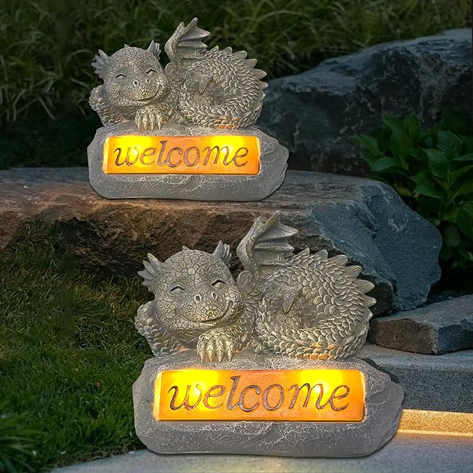 Solar Garden Decorations-Garden Dragon Welcome Display Decorative，Decor for Patio, Yard, Lawn, Pathway, Landescape (Western Dragon Statue)