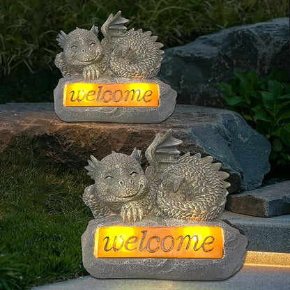 Solar Garden Decorations-Garden Dragon Welcome Display Decorative，Decor for Patio, Yard, Lawn, Pathway, Landescape (Western Dragon Statue)