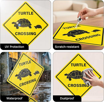 2 Pack Turtle Crossing Sign 12" x 12" Reflective Aluminum Warning Signs UV Protected Waterproof Funny Metal Turtle XING Sign for Yard Garden Fence House Outdoor Wall Decor